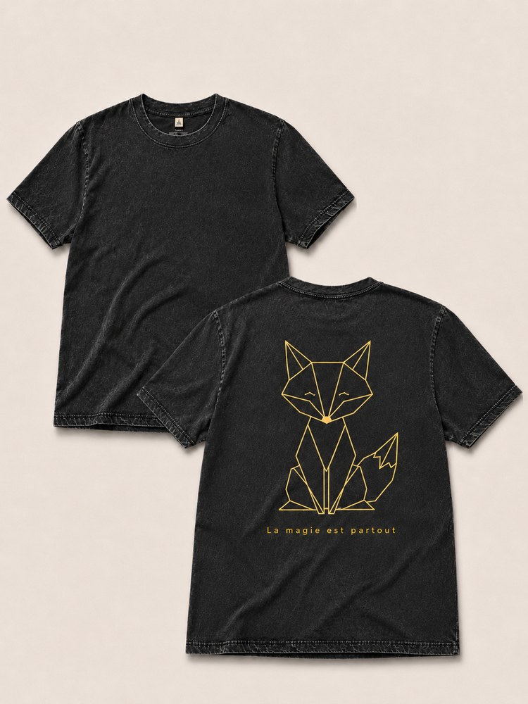 T-shirt Noir Délavé — Grand Renard jaune