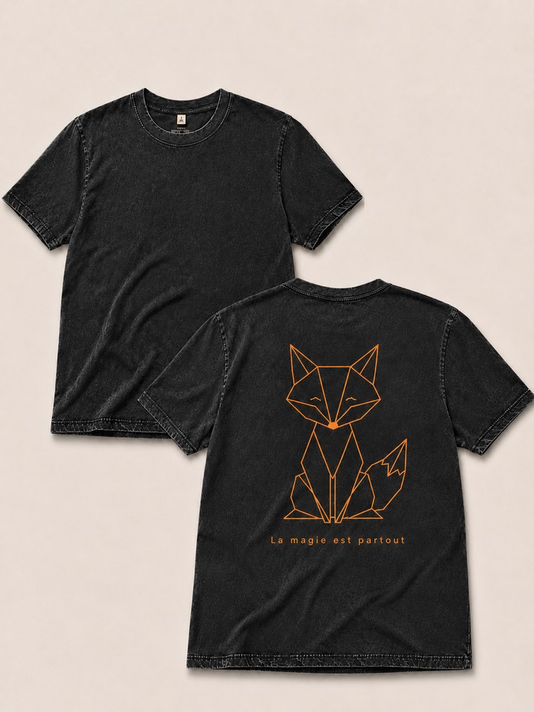 T-shirt Noir Délavé — Grand Renard orange