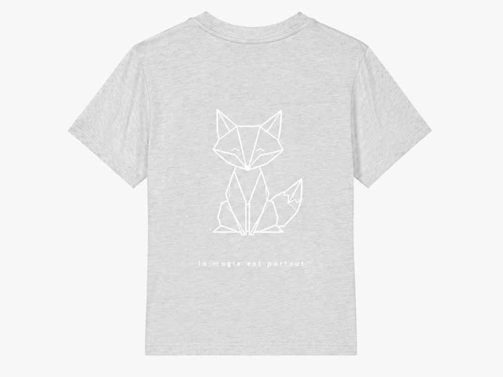 T-shirt enfant Gris Souris — Grand Renard contour blanc