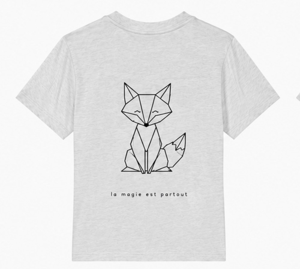 T-shirt enfant Gris Souris — Grand Renard contour noir