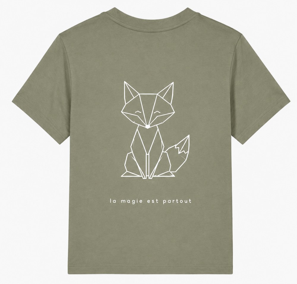 T-shirt enfant Kaki Renardeau — Grand Renard contour blanc