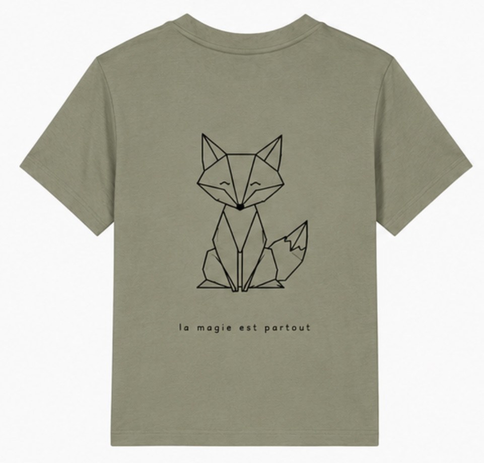 T-shirt enfant Kaki Renardeau — Grand Renard contour noir