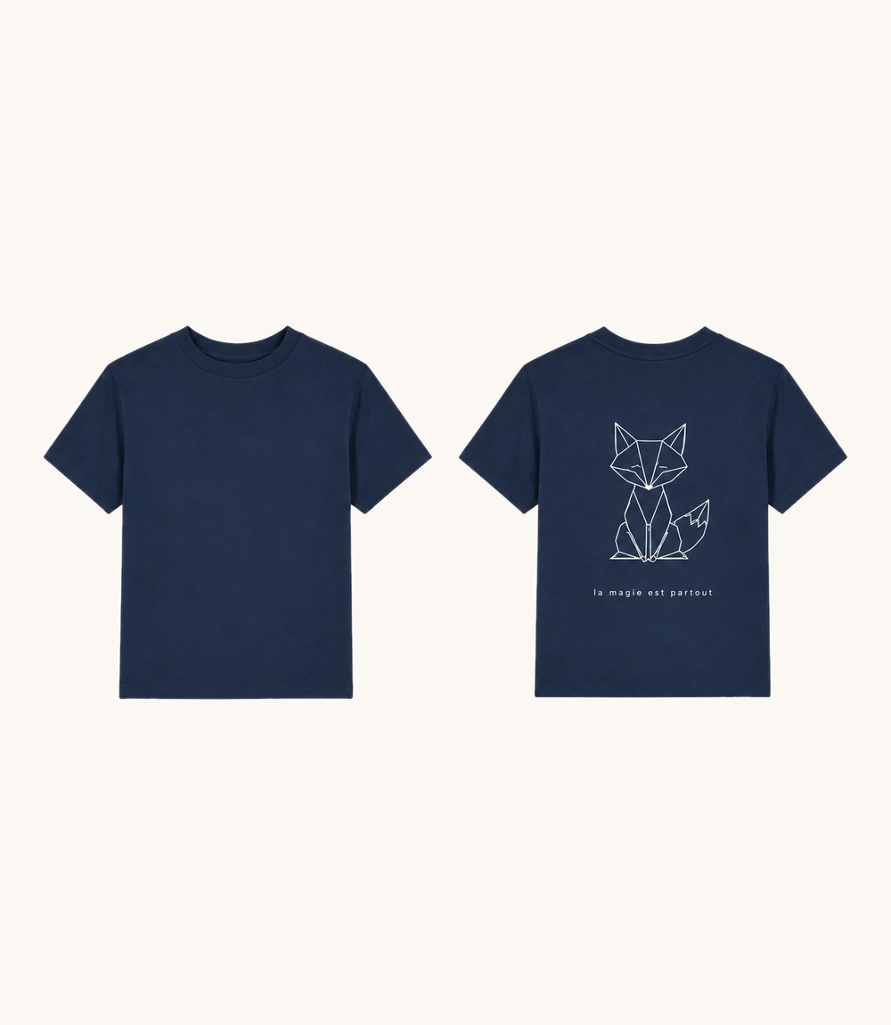 T-shirt enfant Bleu Navy — Grand Renard contour blanc