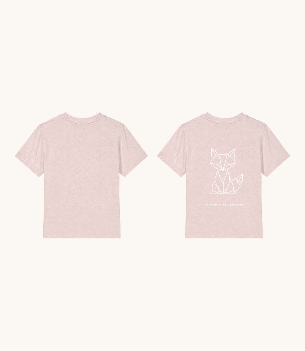 T-shirt enfant Rose Clair — Grand Renard contour blanc